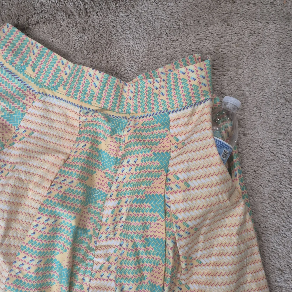 Peach and Teal Pleated Long A-line Skirt Modest Aztec Southwest Print - Picture 9 of 13